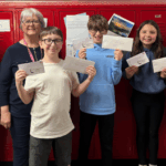 unnamed 4essay contest 2025-1 - Forest County Association of Lakes Crandon 5th Grade: From left, Lacey Palubicki, FCAL president Pam Schroeder, Preston Hauser, Myles Kircher, Ellee VanZile, Clair Carty.